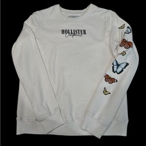 Hollister White Sweatshirt with Colorful Butterfly Design